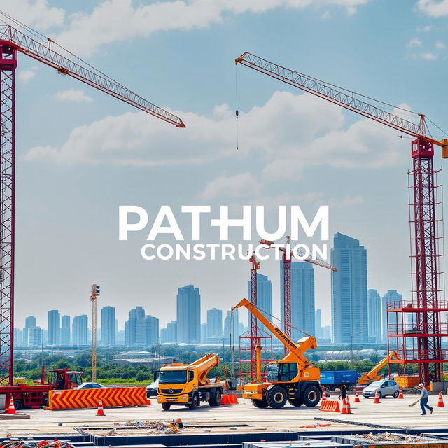 A professional cover photo for a construction company named 'Pathum Construction'