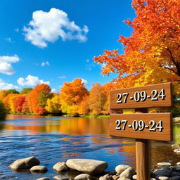 An updated digital image, showcasing a serene autumn landscape featuring colorful leaves in shades of orange, yellow, and red