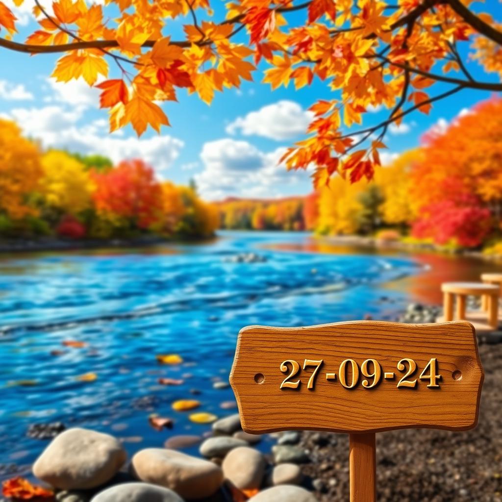 An updated digital image, showcasing a serene autumn landscape featuring colorful leaves in shades of orange, yellow, and red
