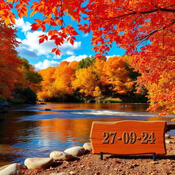 An updated digital image, showcasing a serene autumn landscape featuring colorful leaves in shades of orange, yellow, and red
