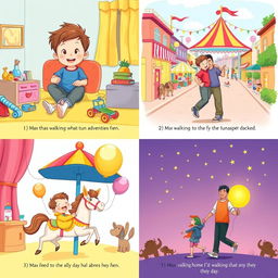 A delightful children's story illustrated in four vibrant panels