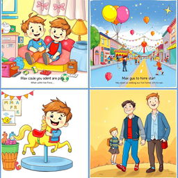 A delightful children's story illustrated in four vibrant panels