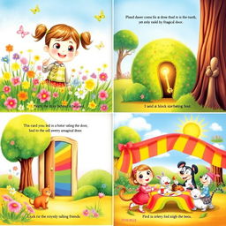 A colorful children's story featuring four illustrations