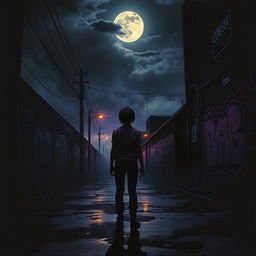 A dark and moody post-punk album cover featuring an urban landscape at night, with dim streetlights casting shadows on the wet pavement