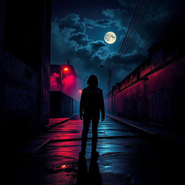 A dark and moody post-punk album cover featuring an urban landscape at night, with dim streetlights casting shadows on the wet pavement