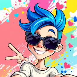 A whimsical, digitally created selfie that showcases an exaggerated, cartoonish style