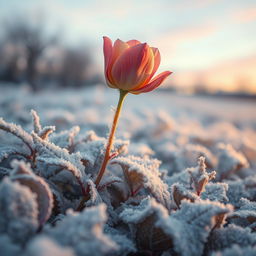 An evocative scene illustrating the bittersweet moment of longing and missed opportunities, symbolized by a flower blooming only after frost has set in