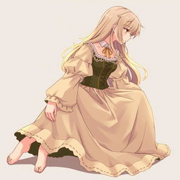 Anime illustration of a young woman inspired by Shingeki no Kyojin, seated in profile at a 45-degree angle to the camera