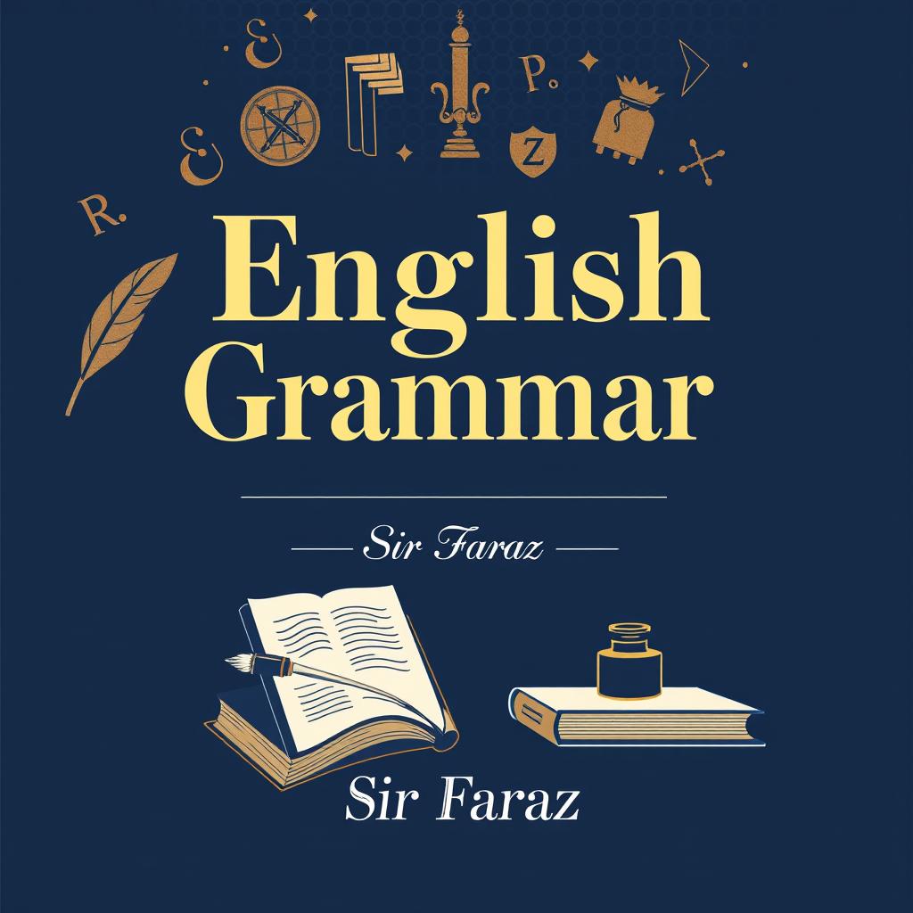 A full-size, eye-catching book cover design for the title 'English Grammar' by Sir Faraz, published in 2025