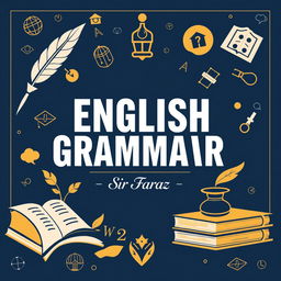 A full-size, eye-catching book cover design for the title 'English Grammar' by Sir Faraz, published in 2025