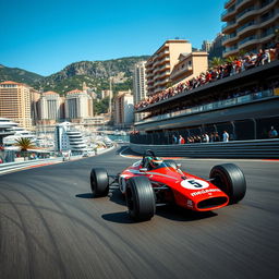 A stunning scene depicting a skilled driver maneuvering a McLaren MP4-26 Formula 1 car through the tight corners of the iconic Monaco Grand Prix circuit