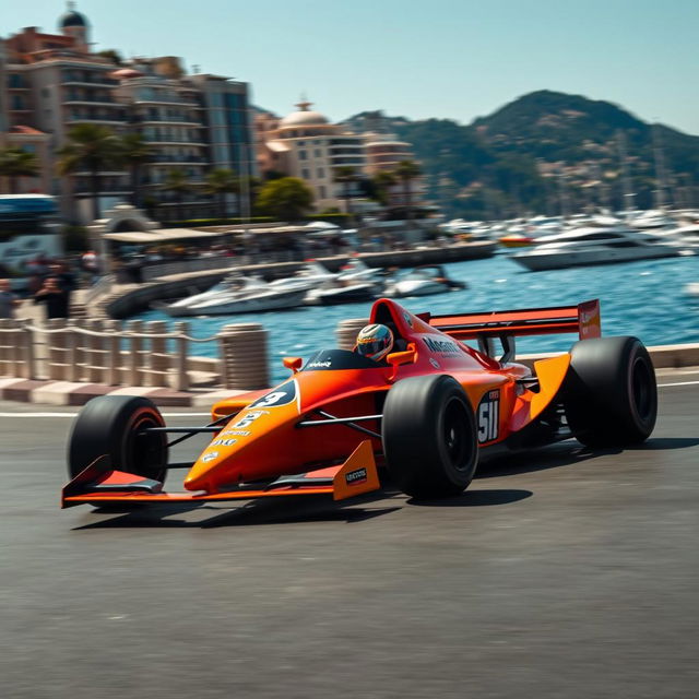 A thrilling scene of a driver racing a McLaren MP4-26 Formula 1 car on the iconic streets of Monaco