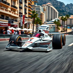 A stunning Formula 1 car racing through the iconic streets of Monaco