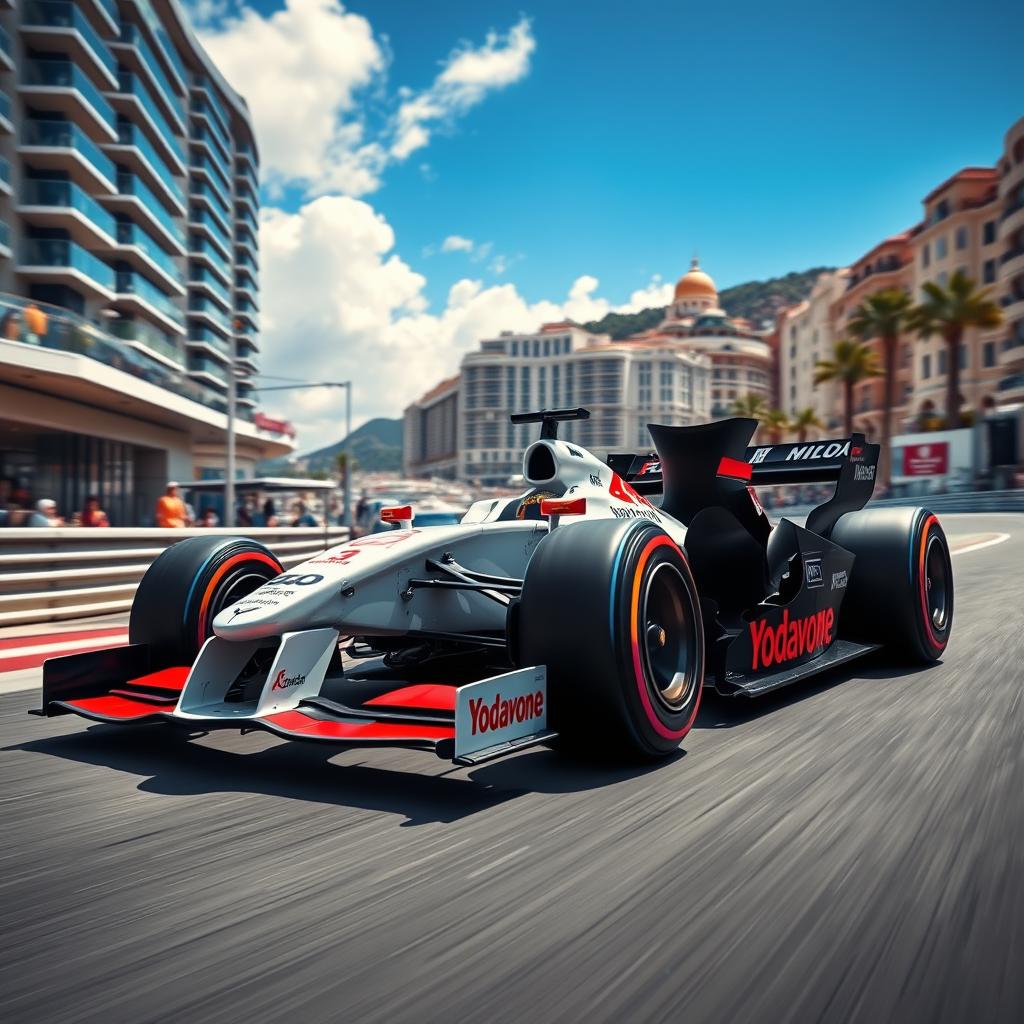 A stunning Formula 1 car racing through the iconic streets of Monaco