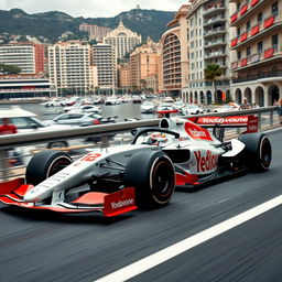 A stunning Formula 1 car racing through the iconic streets of Monaco