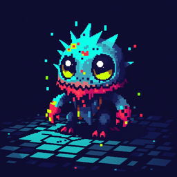 A digital creature inspired by 8-bit video games, depicted in a stylized, pixelated art fashion