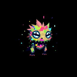 A digital creature inspired by 8-bit video games, depicted in a stylized, pixelated art fashion