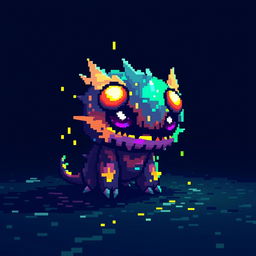 A digital creature inspired by 8-bit video games, depicted in a stylized, pixelated art fashion