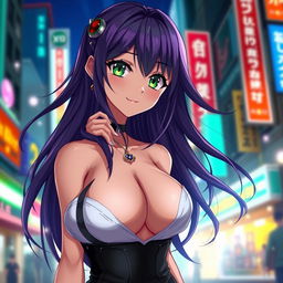 Alya, a character from an anime, with long flowing hair, stunning green eyes, and a playful expression