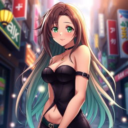 Alya, a character from an anime, with long flowing hair, stunning green eyes, and a playful expression