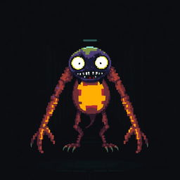A digital monster inspired by an 8-bit video game, lurking in a dark hall