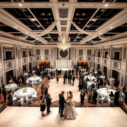 A luxurious wedding hall measuring 24 meters in width, 16 meters in length, and 5 meters in height with an area of 384 square meters