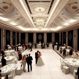 A luxurious wedding hall measuring 24 meters in width, 16 meters in length, and 5 meters in height with an area of 384 square meters