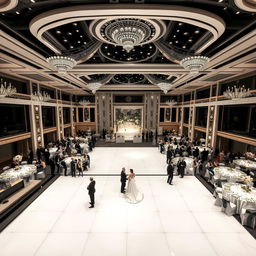 A luxurious wedding hall measuring 24 meters in width, 16 meters in length, and 5 meters in height with an area of 384 square meters