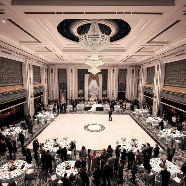 A luxurious wedding hall measuring 24 meters in width, 16 meters in length, and 5 meters in height with an area of 384 square meters