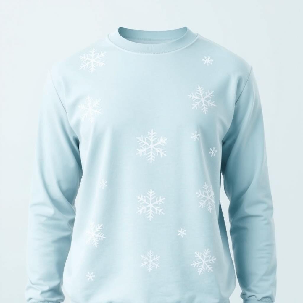A minimalist design of a t-shirt featuring simple, stylized snowflakes