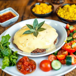 A beautifully arranged bobotie dish served in a traditional South African setting