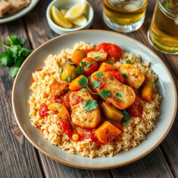 A delicious and vibrant plate of Thieboudienne, the traditional Senegalese dish