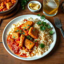 A delicious and vibrant plate of Thieboudienne, the traditional Senegalese dish