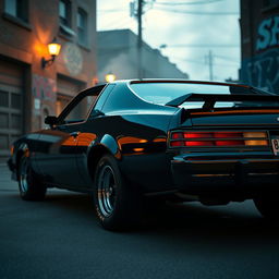 A stunning and detailed image of a classic Buick GNX car, showcasing its sleek black exterior, bold angular lines, and iconic rear spoiler