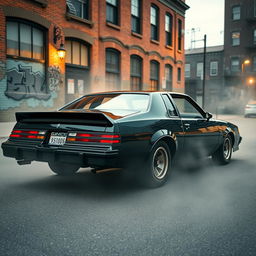 A stunning and detailed image of a classic Buick GNX car, showcasing its sleek black exterior, bold angular lines, and iconic rear spoiler