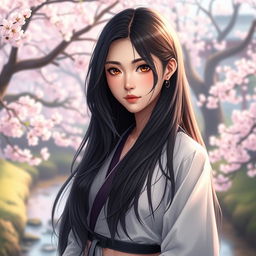 A stunning portrait of Hitomi Shue, capturing her beauty with soft lighting and an ethereal background