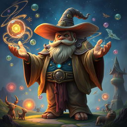 A bulky, whimsical magician-esque construct featuring a large, robust figure adorned in mystical robes
