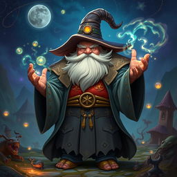 A bulky, whimsical magician-esque construct featuring a large, robust figure adorned in mystical robes
