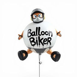 An inflated biker with a giant, round, balloon-like body, wearing a full face helmet and black underwear, with small cartoonish hands and feet