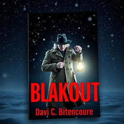 A book cover design for a science fiction suspense novel titled 'Blakout'