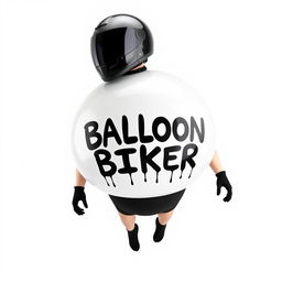 A whimsical and surreal image of an inflated biker, featuring a giant, balloon-like body with a glossy surface