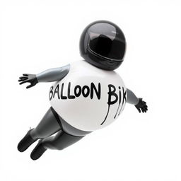 A whimsical and surreal image of an inflated biker, featuring a giant, balloon-like body with a glossy surface