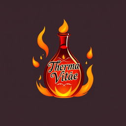 A logo design featuring a stylized red potion labeled "Therma Vitae"