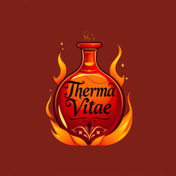 A logo design featuring a stylized red potion labeled "Therma Vitae"