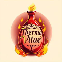 A logo design featuring a stylized red potion labeled "Therma Vitae"