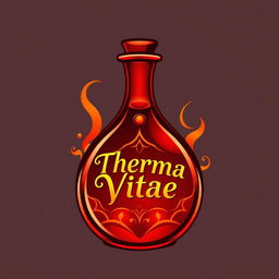 A logo design featuring a stylish red potion labeled "Therma Vitae"