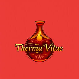A logo design featuring a stylish red potion labeled "Therma Vitae"