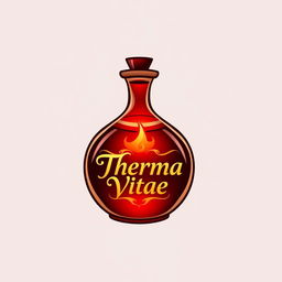 A logo design featuring a stylish red potion labeled "Therma Vitae"