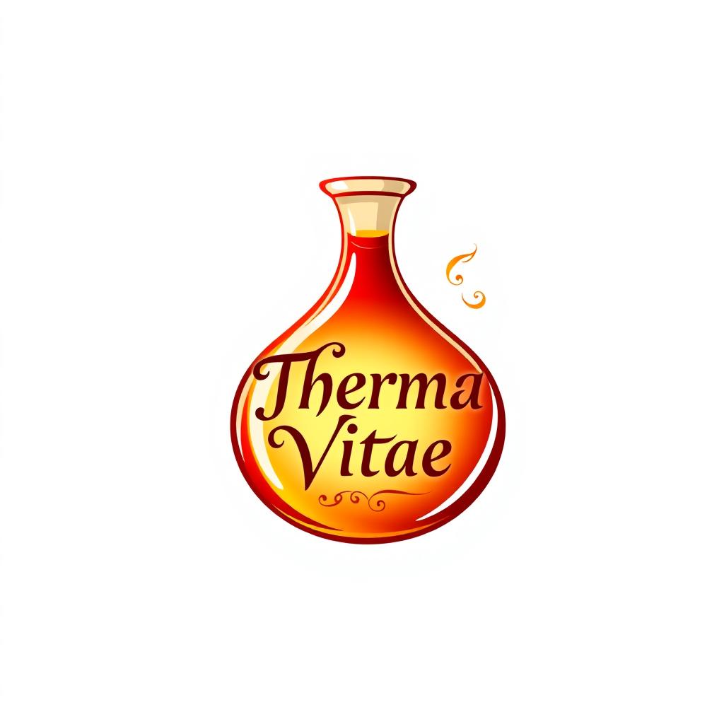 A logo featuring a vibrant red potion labeled "Therma Vitae"