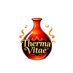 A logo featuring a vibrant red potion labeled "Therma Vitae"
